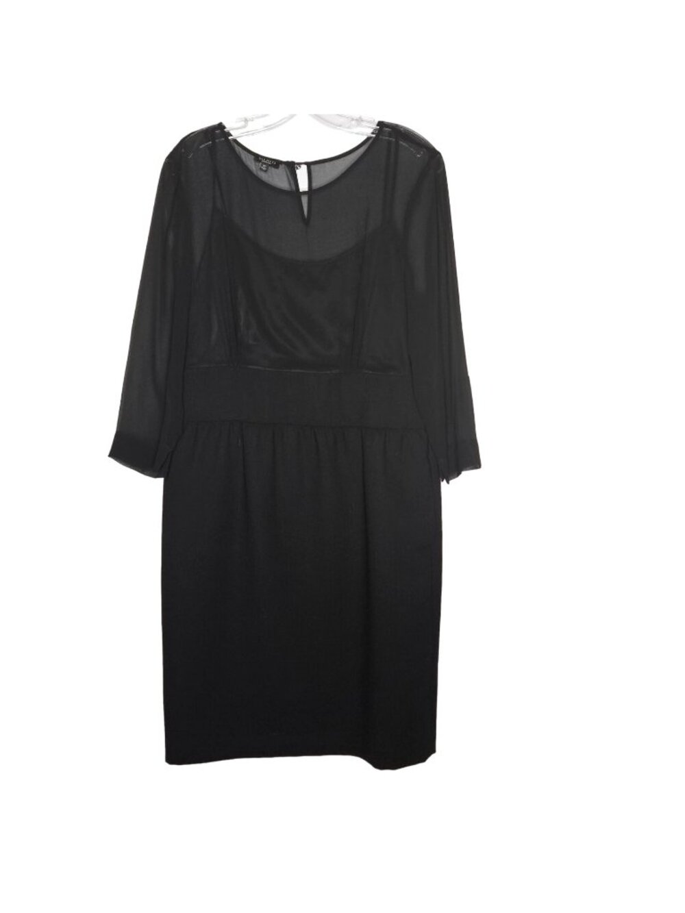 Talbots Womens Size 12 Black Sheath Midi Dress Sheer Sleeves Wool Blend Formal